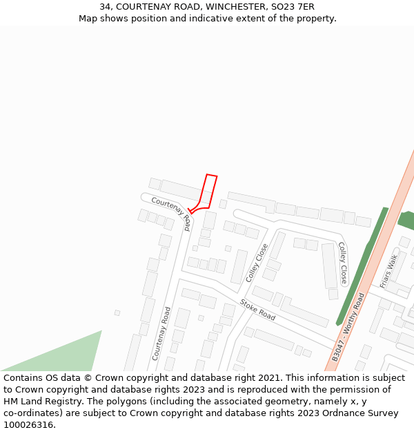 34, COURTENAY ROAD, WINCHESTER, SO23 7ER: Location map and indicative extent of plot