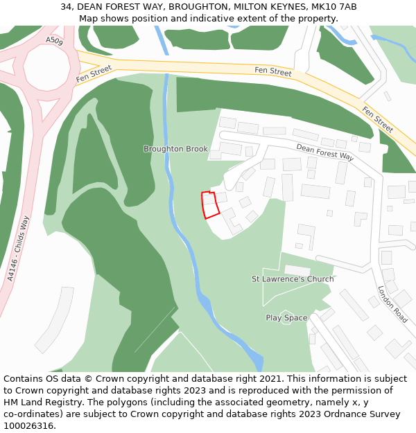 34, DEAN FOREST WAY, BROUGHTON, MILTON KEYNES, MK10 7AB: Location map and indicative extent of plot