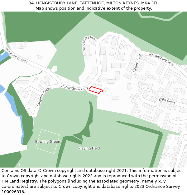 34, HENGISTBURY LANE, TATTENHOE, MILTON KEYNES, MK4 3EL: Location map and indicative extent of plot