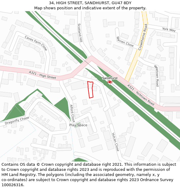 34, HIGH STREET, SANDHURST, GU47 8DY: Location map and indicative extent of plot