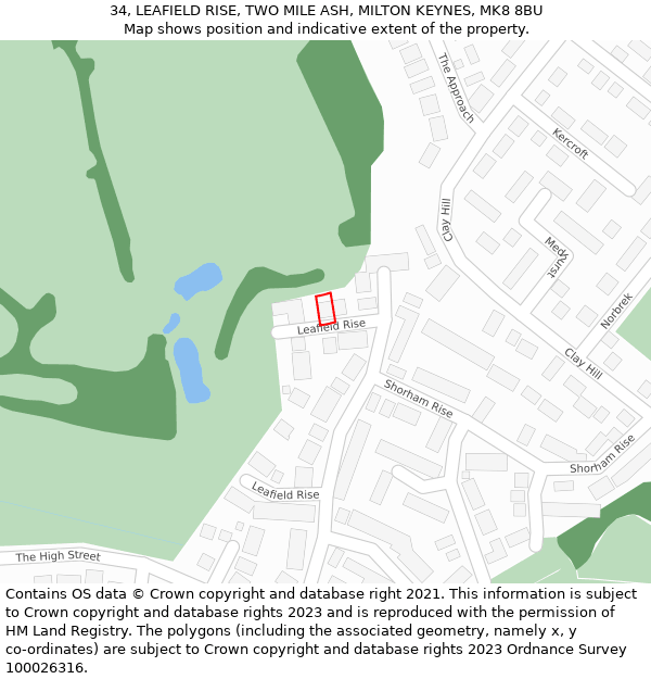34, LEAFIELD RISE, TWO MILE ASH, MILTON KEYNES, MK8 8BU: Location map and indicative extent of plot