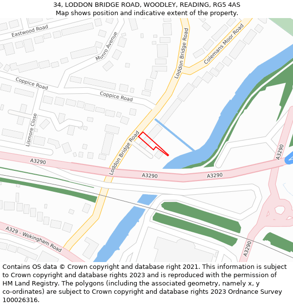 34, LODDON BRIDGE ROAD, WOODLEY, READING, RG5 4AS: Location map and indicative extent of plot