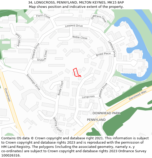 34, LONGCROSS, PENNYLAND, MILTON KEYNES, MK15 8AP: Location map and indicative extent of plot