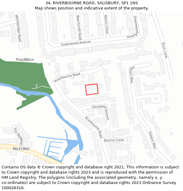 34, RIVERBOURNE ROAD, SALISBURY, SP1 1NS: Location map and indicative extent of plot