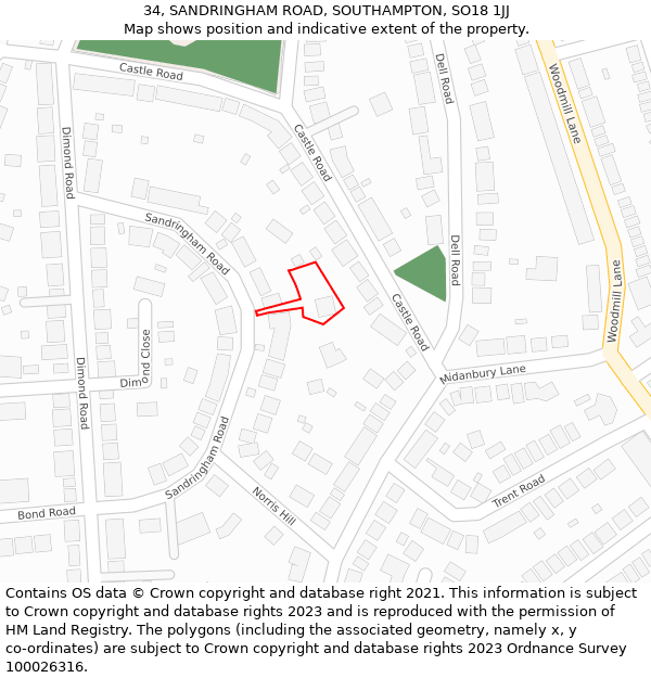 34, SANDRINGHAM ROAD, SOUTHAMPTON, SO18 1JJ: Location map and indicative extent of plot