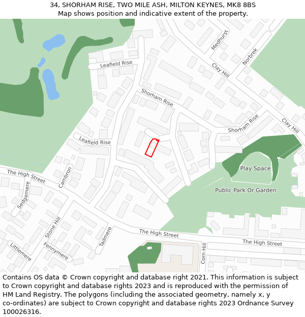 34, SHORHAM RISE, TWO MILE ASH, MILTON KEYNES, MK8 8BS: Location map and indicative extent of plot