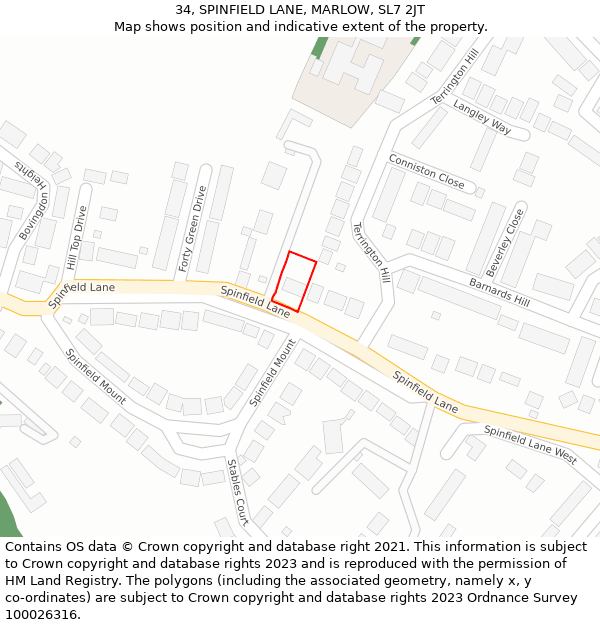 34, SPINFIELD LANE, MARLOW, SL7 2JT: Location map and indicative extent of plot