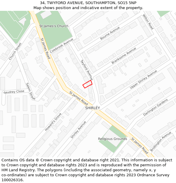 34, TWYFORD AVENUE, SOUTHAMPTON, SO15 5NP: Location map and indicative extent of plot