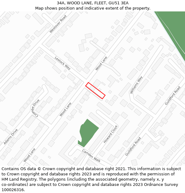 34A, WOOD LANE, FLEET, GU51 3EA: Location map and indicative extent of plot