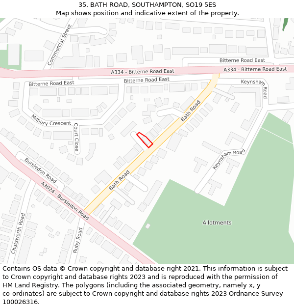 35, BATH ROAD, SOUTHAMPTON, SO19 5ES: Location map and indicative extent of plot