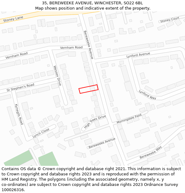 35, BEREWEEKE AVENUE, WINCHESTER, SO22 6BL: Location map and indicative extent of plot