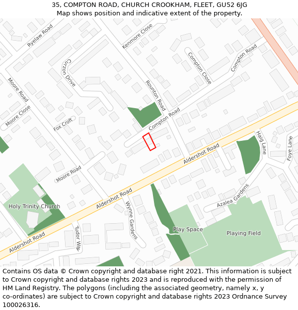 35, COMPTON ROAD, CHURCH CROOKHAM, FLEET, GU52 6JG: Location map and indicative extent of plot