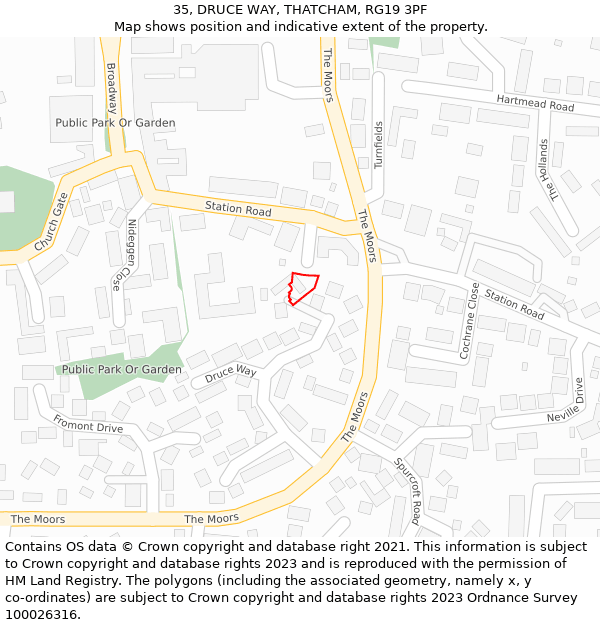 35, DRUCE WAY, THATCHAM, RG19 3PF: Location map and indicative extent of plot