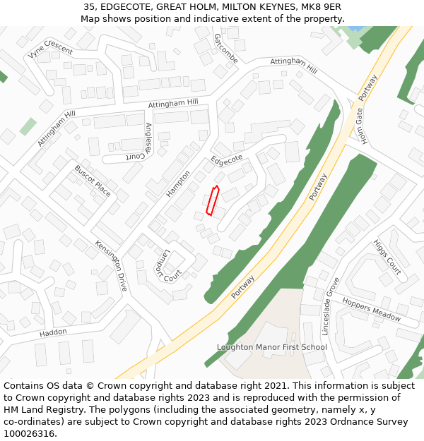 35, EDGECOTE, GREAT HOLM, MILTON KEYNES, MK8 9ER: Location map and indicative extent of plot