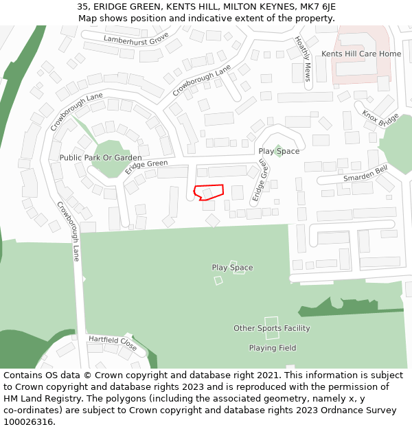 35, ERIDGE GREEN, KENTS HILL, MILTON KEYNES, MK7 6JE: Location map and indicative extent of plot