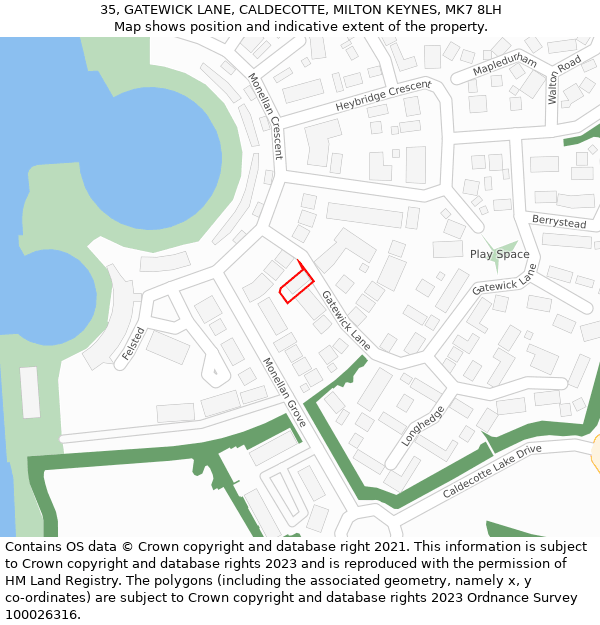 35, GATEWICK LANE, CALDECOTTE, MILTON KEYNES, MK7 8LH: Location map and indicative extent of plot