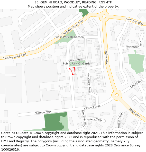 35, GEMINI ROAD, WOODLEY, READING, RG5 4TF: Location map and indicative extent of plot