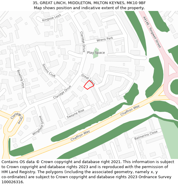 35, GREAT LINCH, MIDDLETON, MILTON KEYNES, MK10 9BF: Location map and indicative extent of plot