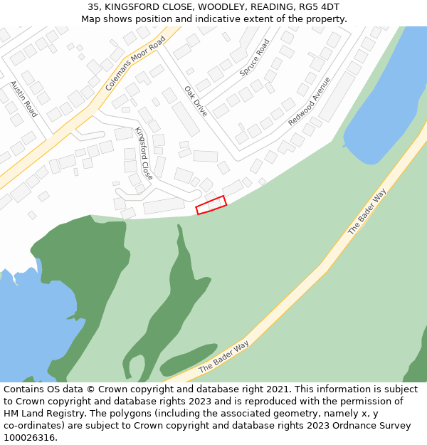 35, KINGSFORD CLOSE, WOODLEY, READING, RG5 4DT: Location map and indicative extent of plot