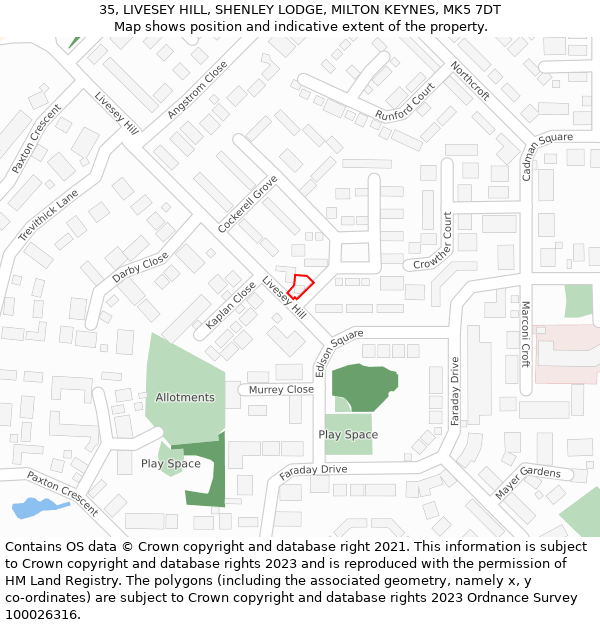 35, LIVESEY HILL, SHENLEY LODGE, MILTON KEYNES, MK5 7DT: Location map and indicative extent of plot