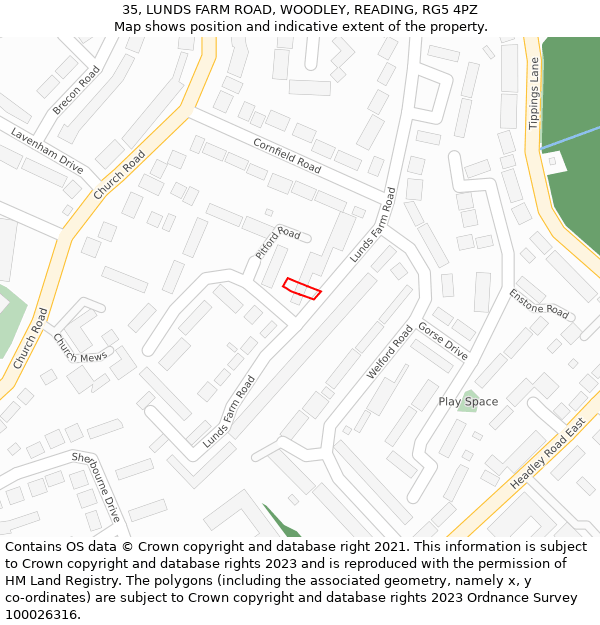 35, LUNDS FARM ROAD, WOODLEY, READING, RG5 4PZ: Location map and indicative extent of plot