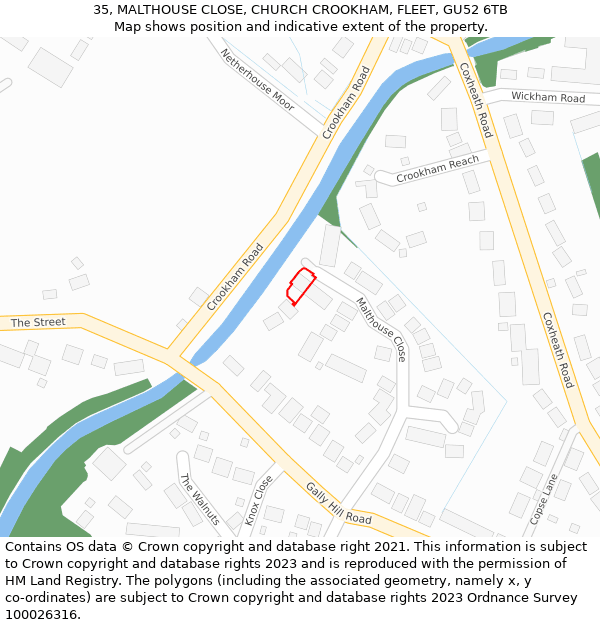 35, MALTHOUSE CLOSE, CHURCH CROOKHAM, FLEET, GU52 6TB: Location map and indicative extent of plot