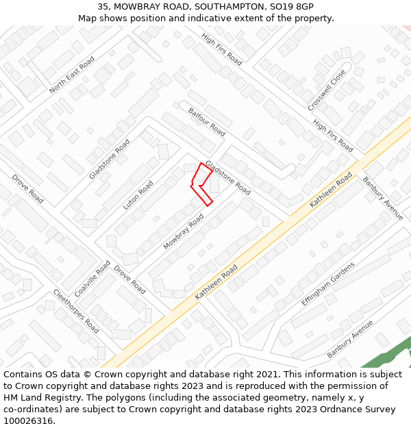 35, MOWBRAY ROAD, SOUTHAMPTON, SO19 8GP: Location map and indicative extent of plot