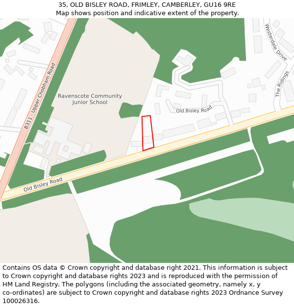 35, OLD BISLEY ROAD, FRIMLEY, CAMBERLEY, GU16 9RE: Location map and indicative extent of plot