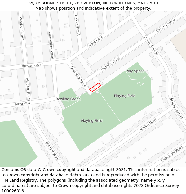 35, OSBORNE STREET, WOLVERTON, MILTON KEYNES, MK12 5HH: Location map and indicative extent of plot