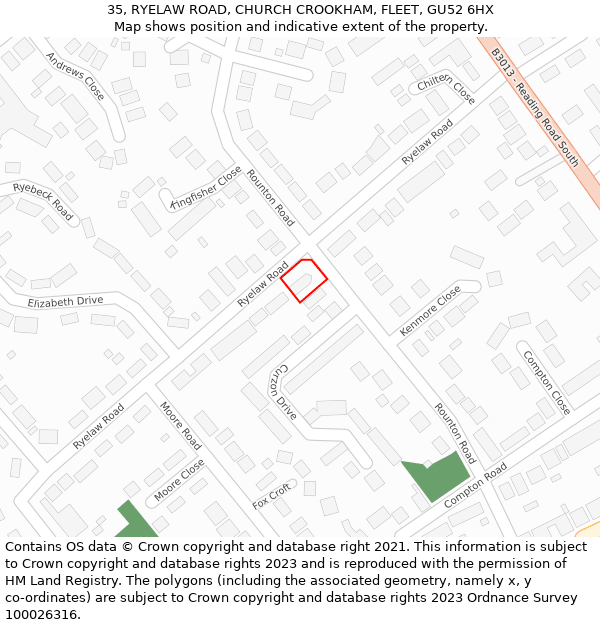 35, RYELAW ROAD, CHURCH CROOKHAM, FLEET, GU52 6HX: Location map and indicative extent of plot