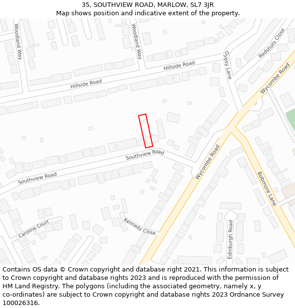 35, SOUTHVIEW ROAD, MARLOW, SL7 3JR: Location map and indicative extent of plot