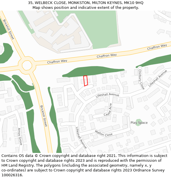 35, WELBECK CLOSE, MONKSTON, MILTON KEYNES, MK10 9HQ: Location map and indicative extent of plot