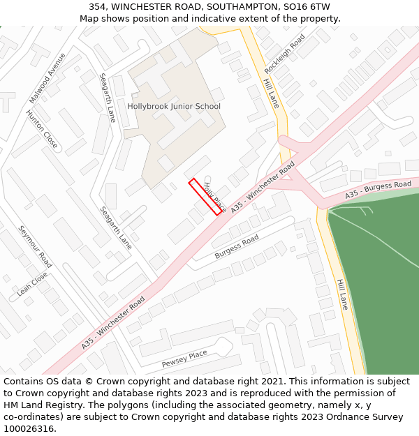 354, WINCHESTER ROAD, SOUTHAMPTON, SO16 6TW: Location map and indicative extent of plot