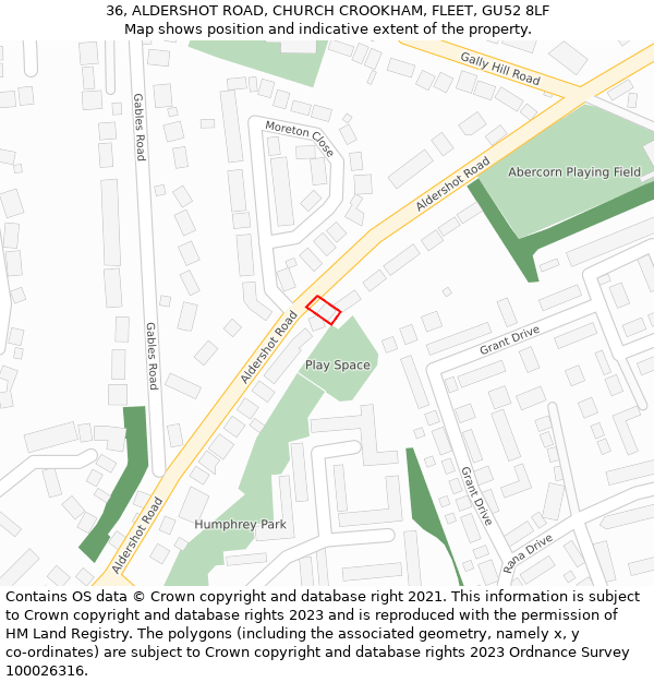 36, ALDERSHOT ROAD, CHURCH CROOKHAM, FLEET, GU52 8LF: Location map and indicative extent of plot