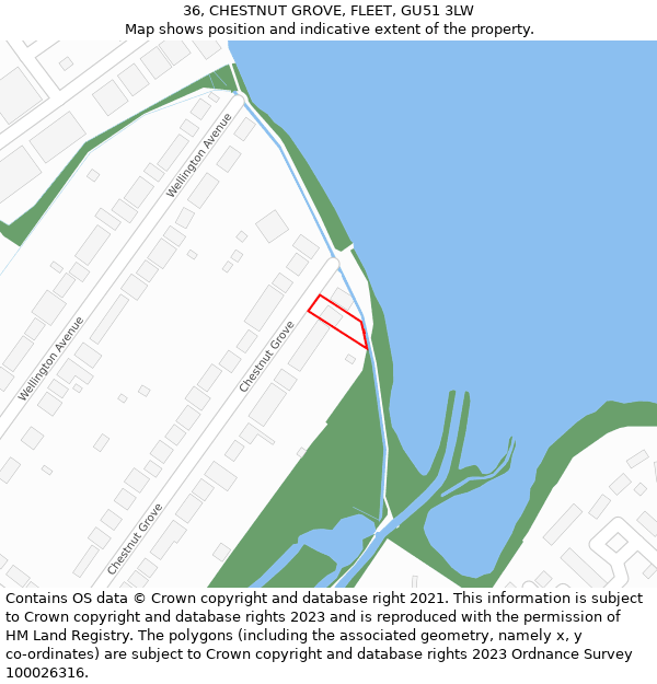 36, CHESTNUT GROVE, FLEET, GU51 3LW: Location map and indicative extent of plot