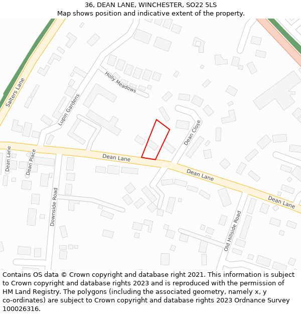 36, DEAN LANE, WINCHESTER, SO22 5LS: Location map and indicative extent of plot