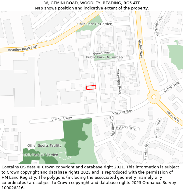 36, GEMINI ROAD, WOODLEY, READING, RG5 4TF: Location map and indicative extent of plot