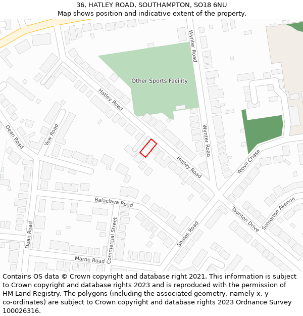 36, HATLEY ROAD, SOUTHAMPTON, SO18 6NU: Location map and indicative extent of plot