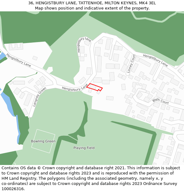 36, HENGISTBURY LANE, TATTENHOE, MILTON KEYNES, MK4 3EL: Location map and indicative extent of plot