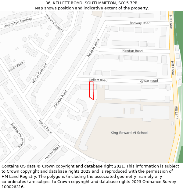 36, KELLETT ROAD, SOUTHAMPTON, SO15 7PR: Location map and indicative extent of plot