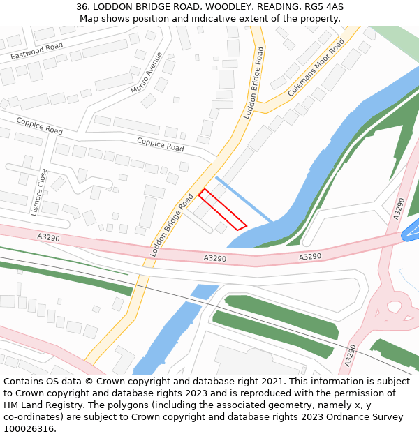 36, LODDON BRIDGE ROAD, WOODLEY, READING, RG5 4AS: Location map and indicative extent of plot