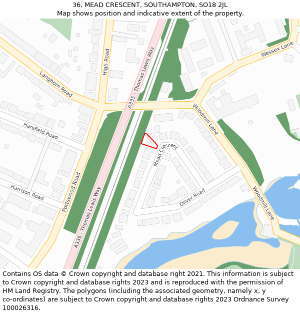 36, MEAD CRESCENT, SOUTHAMPTON, SO18 2JL: Location map and indicative extent of plot