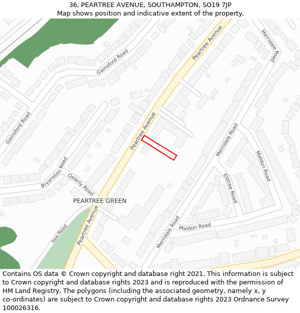 36, PEARTREE AVENUE, SOUTHAMPTON, SO19 7JP: Location map and indicative extent of plot