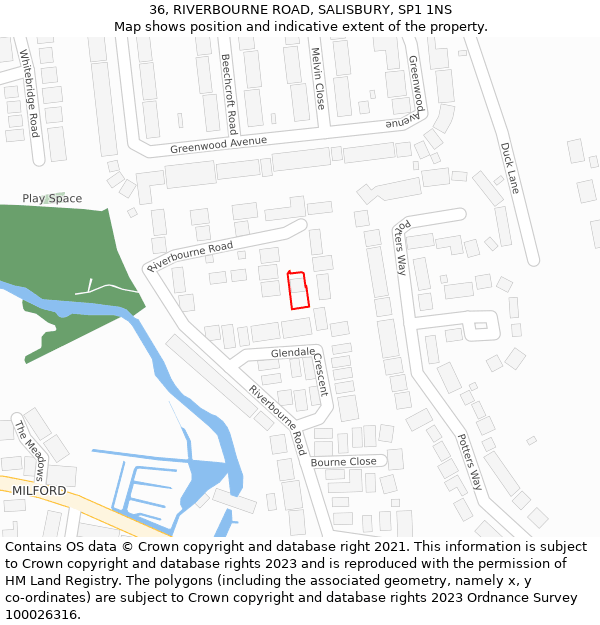 36, RIVERBOURNE ROAD, SALISBURY, SP1 1NS: Location map and indicative extent of plot