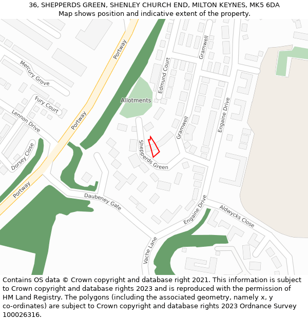 36, SHEPPERDS GREEN, SHENLEY CHURCH END, MILTON KEYNES, MK5 6DA: Location map and indicative extent of plot