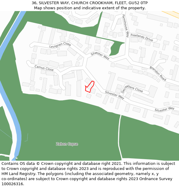 36, SILVESTER WAY, CHURCH CROOKHAM, FLEET, GU52 0TP: Location map and indicative extent of plot