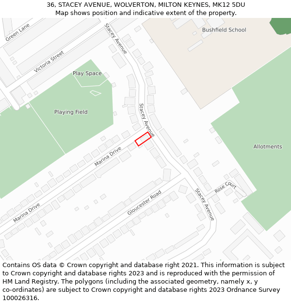 36, STACEY AVENUE, WOLVERTON, MILTON KEYNES, MK12 5DU: Location map and indicative extent of plot