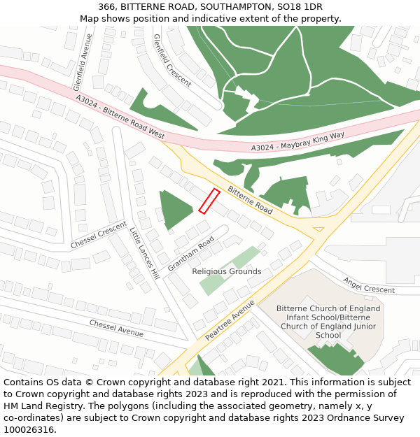 366, BITTERNE ROAD, SOUTHAMPTON, SO18 1DR: Location map and indicative extent of plot