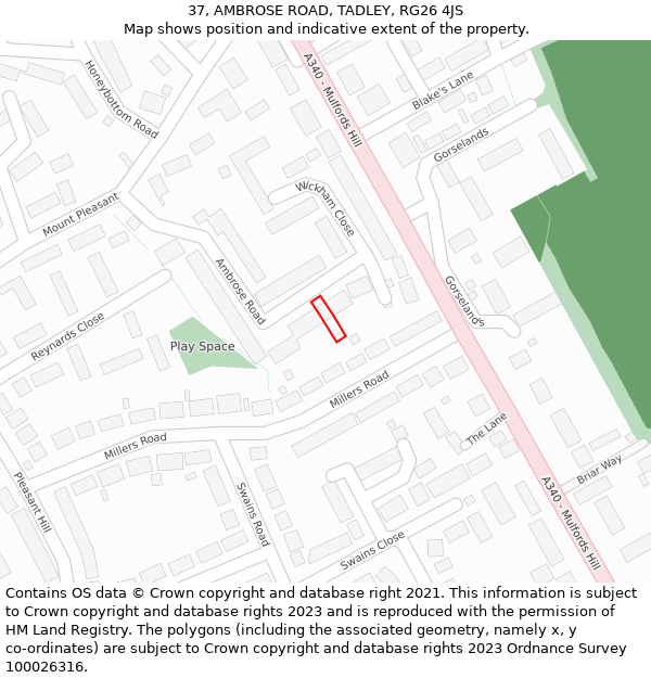 37, AMBROSE ROAD, TADLEY, RG26 4JS: Location map and indicative extent of plot