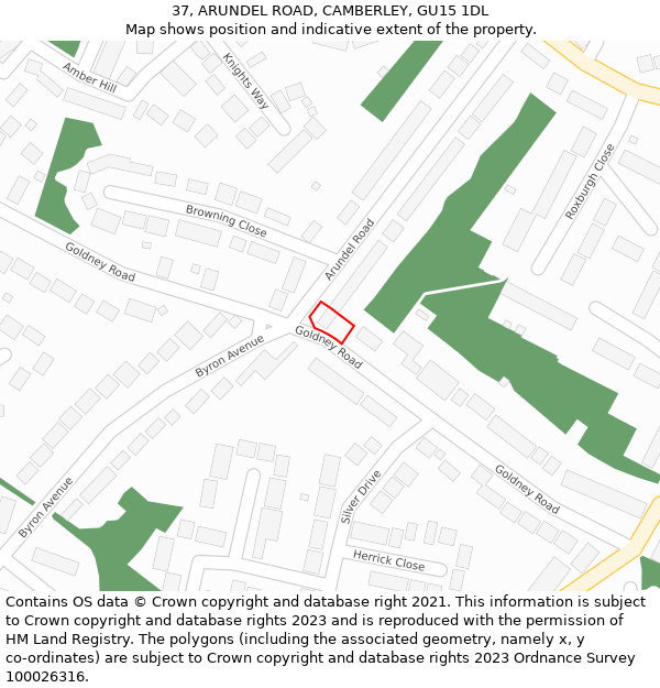 37, ARUNDEL ROAD, CAMBERLEY, GU15 1DL: Location map and indicative extent of plot